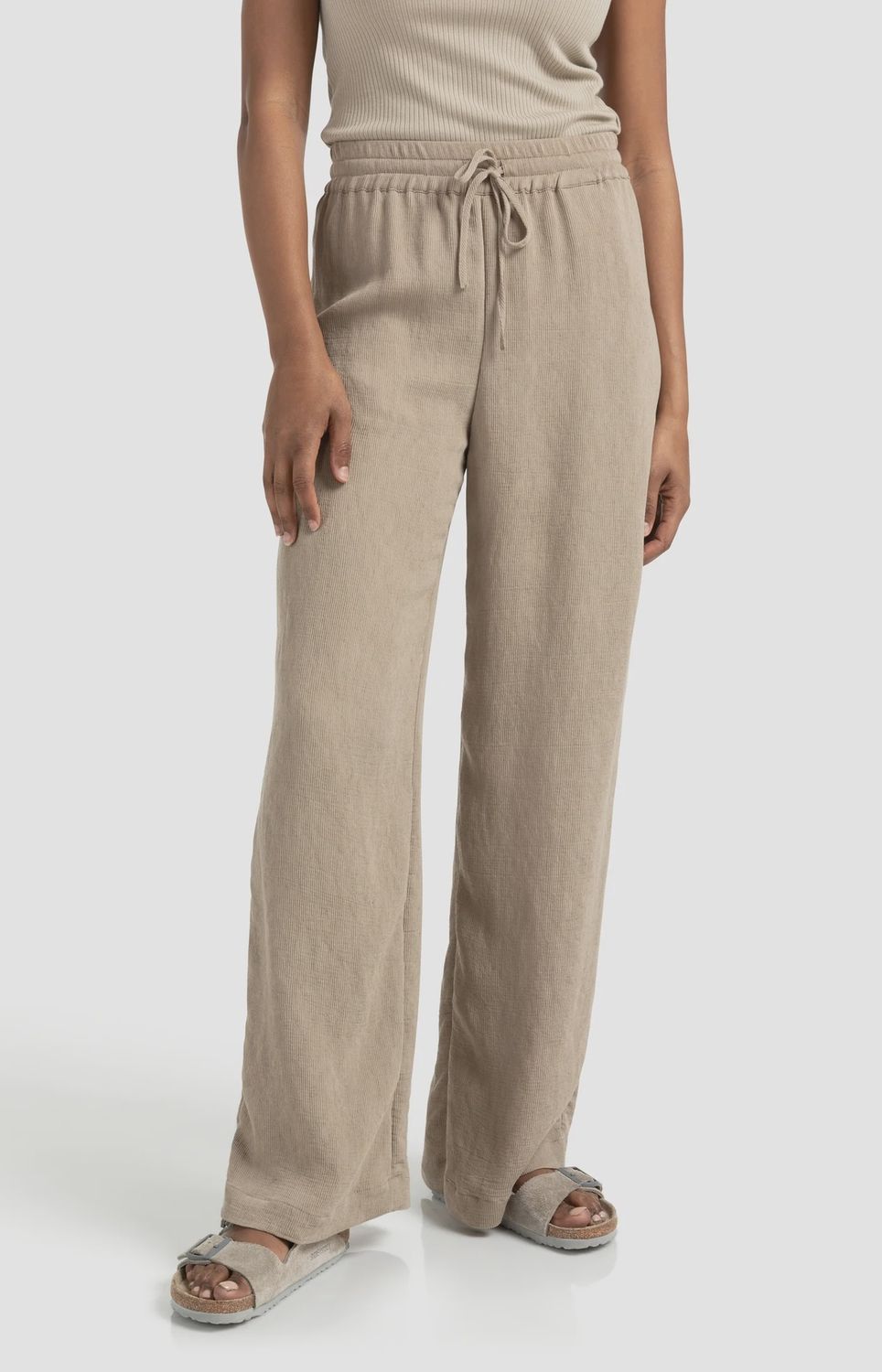 YAYA | Geweven broek met wijde pijpen | Seneca rock beige