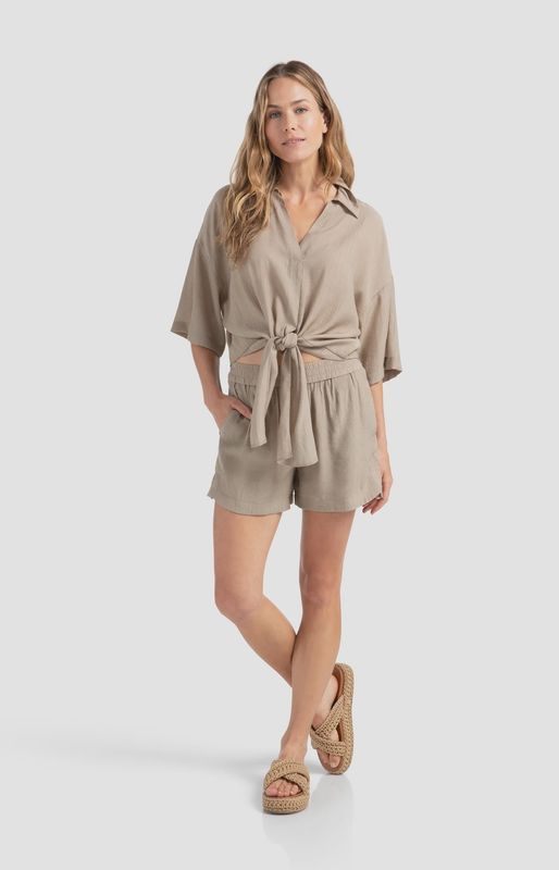 YAYA | Woven shorts with elastic waistband | seneca rock beige