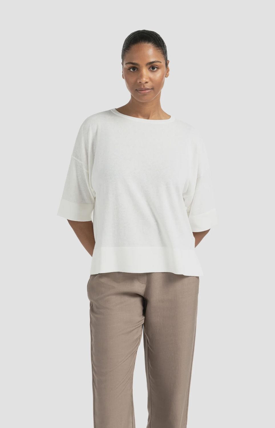 YAYA | Oversized fijngebreid t-shirt | wool white