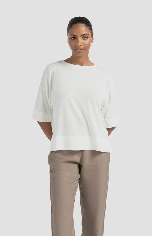 YAYA | Oversized fijngebreid t-shirt | wool white