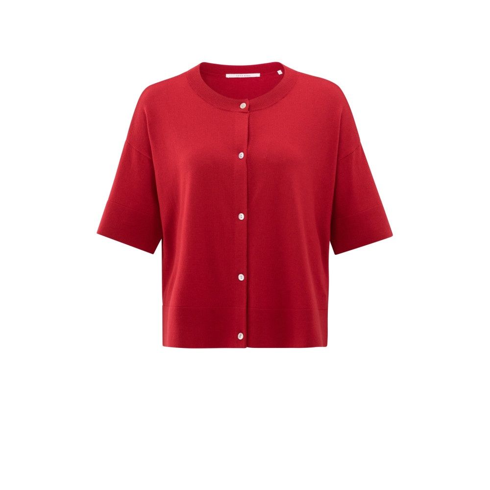 YAYA Oversized fijn gebreid vest met korte mouwen red