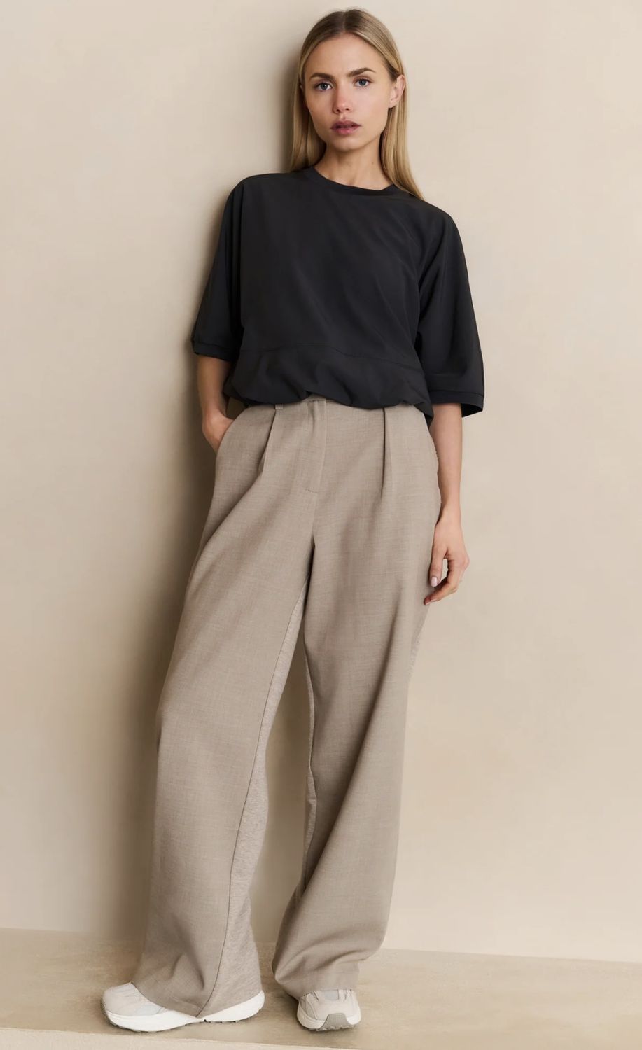 YAYA | Broek met wijde pijpen en jersey stof