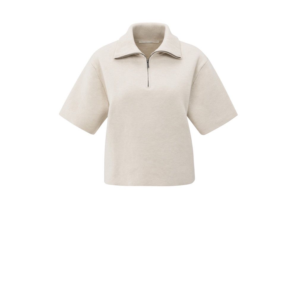 YAYA Sweater met korte mouwen en halve rits chalk white