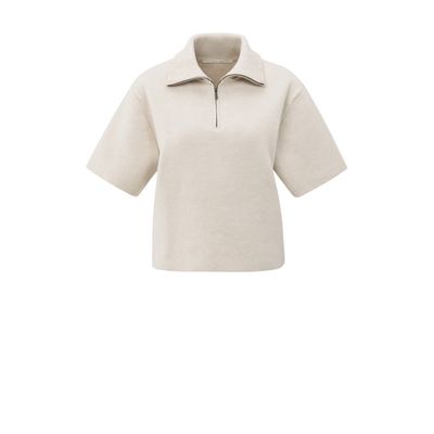 YAYA Sweater met korte mouwen en halve rits chalk white