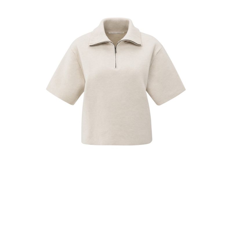 YAYA Sweater met korte mouwen en halve rits chalk white