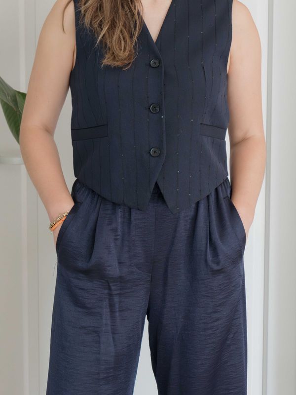 By Bar | Lynn sparkle gilet, navy lurex stripe