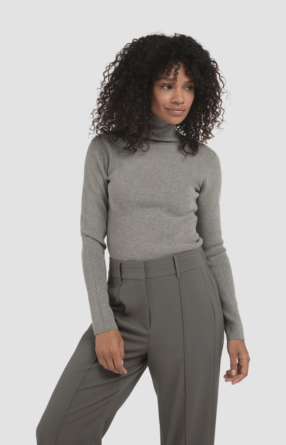 YAYA | Ribtrui met col | Taupe grey