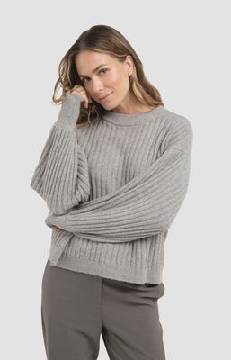 YAYA | Geribde trui met ronde hals | Taupe grey