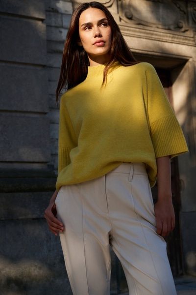 YAYA Trui met geibde driekwart mouw green melange