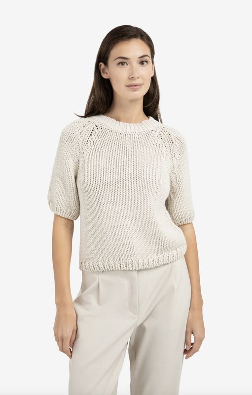 YAYA | Grofgebreide trui met korte mouwen, kit beige