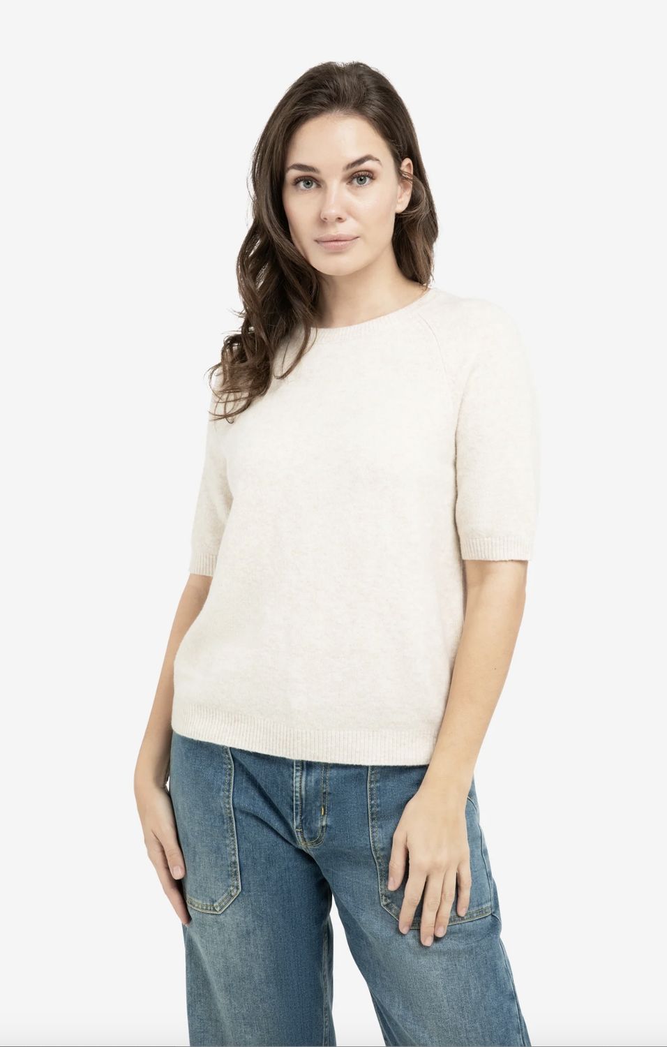 YAYA | Zachte trui met korte mouwen, beige melange