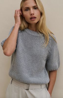 YAYA | Grofgebreide trui met korte mouwen, iron grey