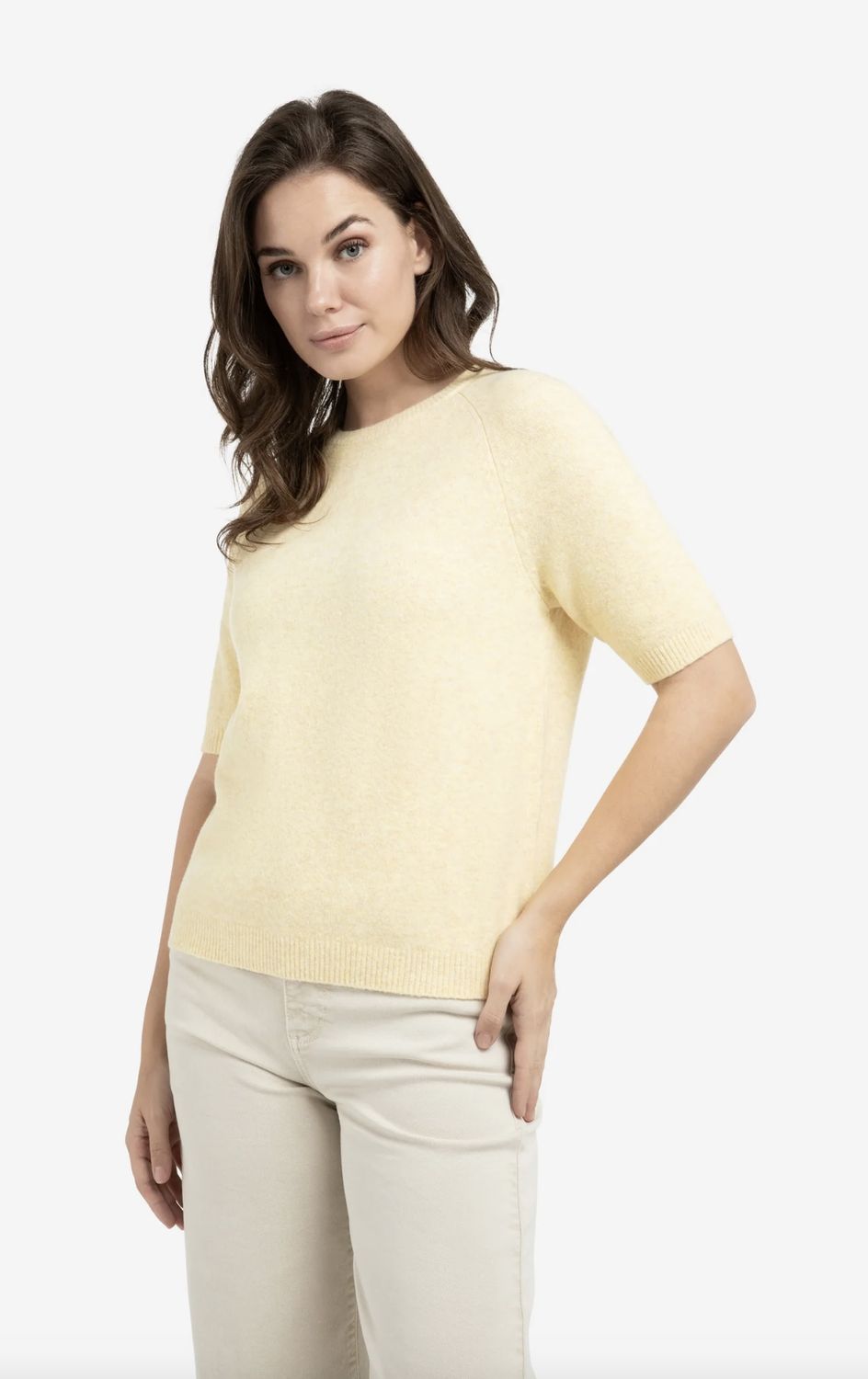 YAYA | Zachte trui met korte mouwen, reed yellow melange