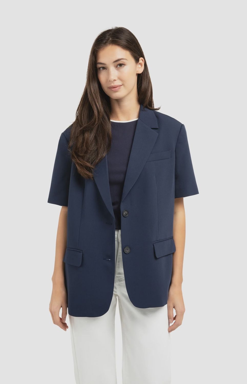 Yaya | Oversized blazer with short sleeves and lapel collar