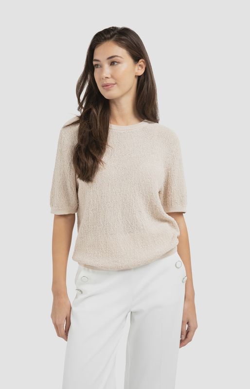 Yaya | Textured knitted sweater with short sleeves