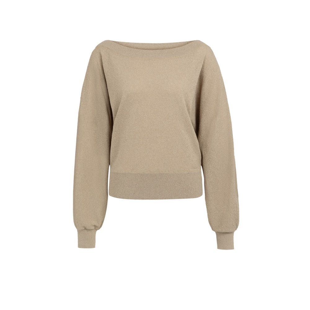 YAYA Towel knit sweater with boat neckline crockery brown