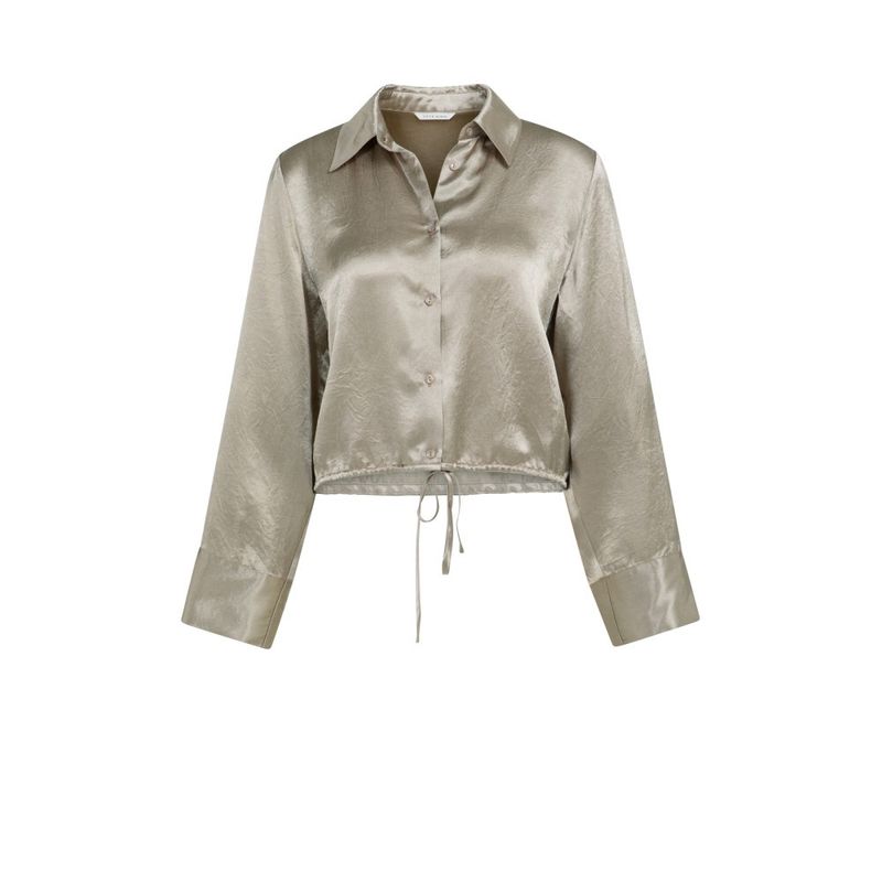 YAYA Satin blouse with drawstring hem crockery brown