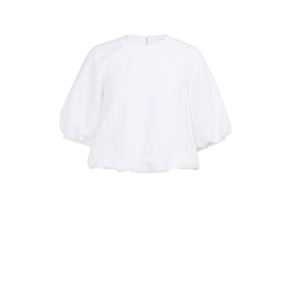 YAYA Woven T-shirt with balloon sleeves and zip wit