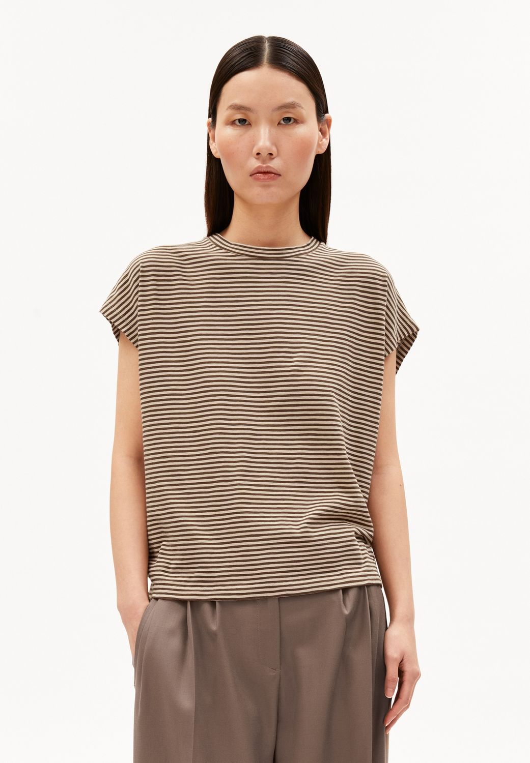 Armed Angels Slub jersey stripe shirt dried palm