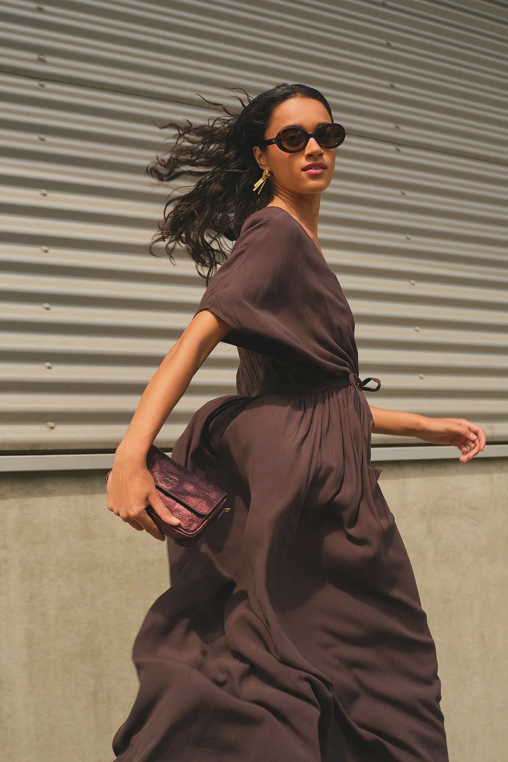 By Bar Long twill dress espresso