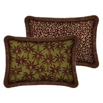 Dubbelzijdig kussenPalais  Laura Chocolade &amp; Olijfgroen x Maya Chocolade &amp; Raffia