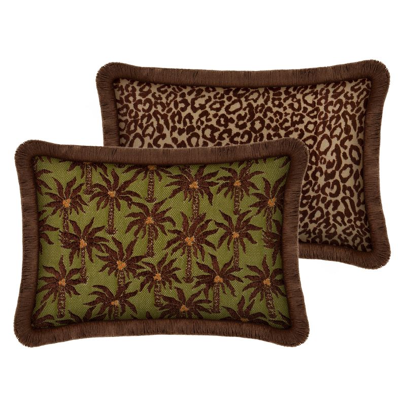 Dubbelzijdig kussenPalais  Laura Chocolade &amp; Olijfgroen x Maya Chocolade &amp; Raffia