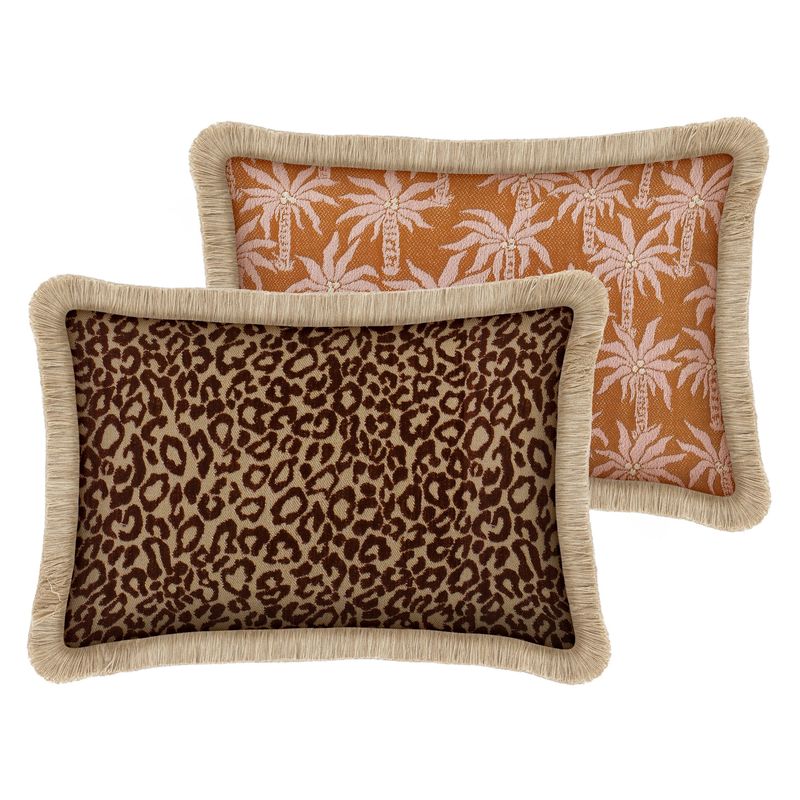 Dubbelzijdig kussen Maya Chocolade &amp; Raffia x Laura Roze &amp; Karamel