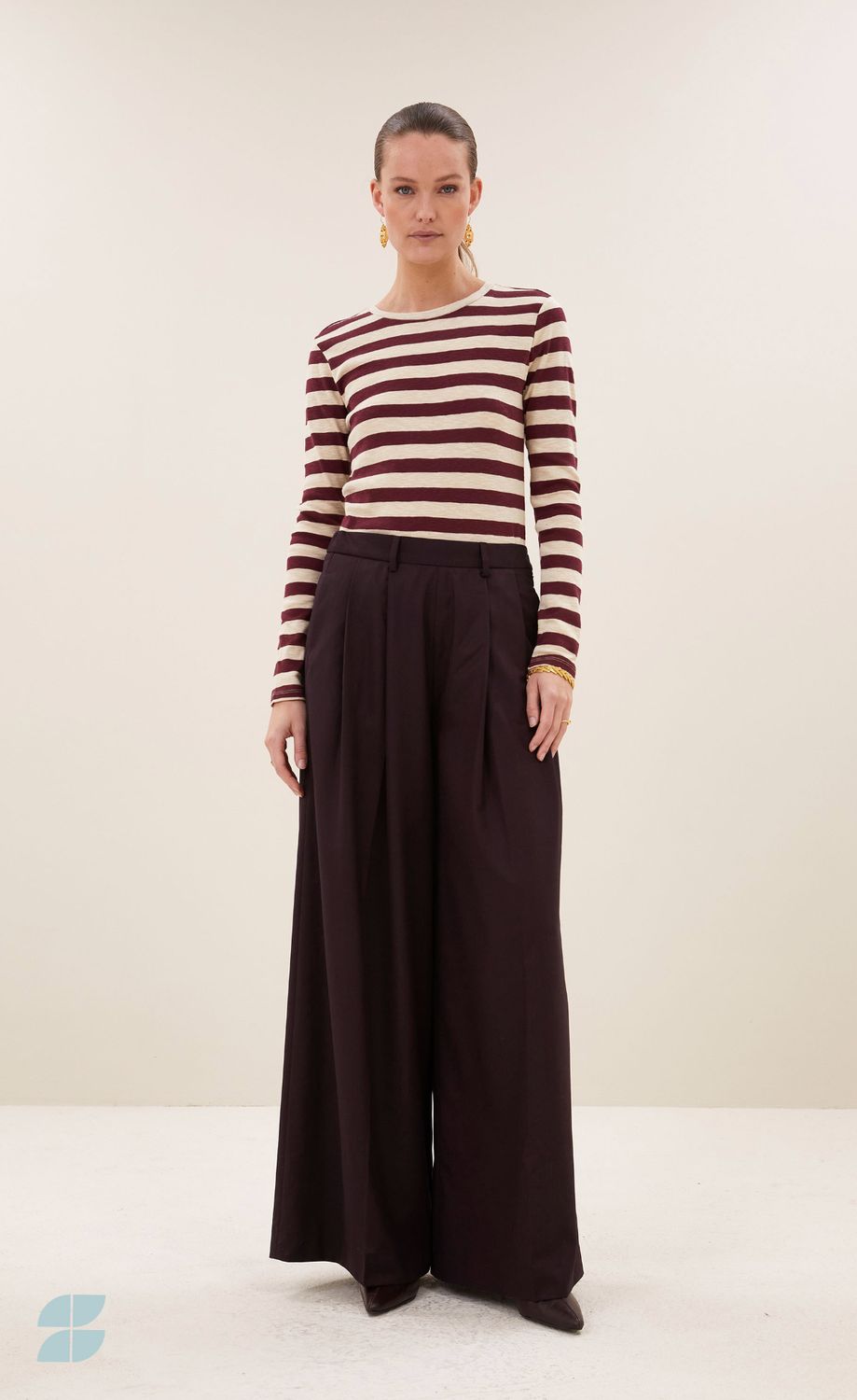 By Bar | Basic ls big stripe top, burgundy