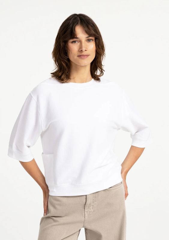 YAYA | Ribgebreide jersey top met korte mouwen