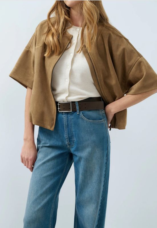 YAYA | Oversized suedine jasje met korte mouwen