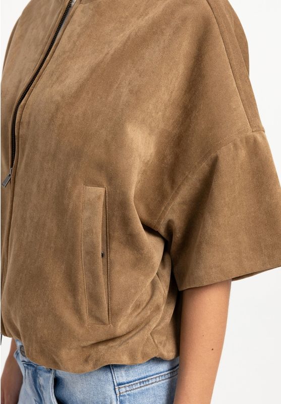 YAYA | Oversized suedine jasje met korte mouwen