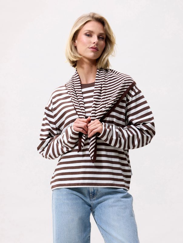Catwalk Junkie | Striped triangle scarf, rocky road