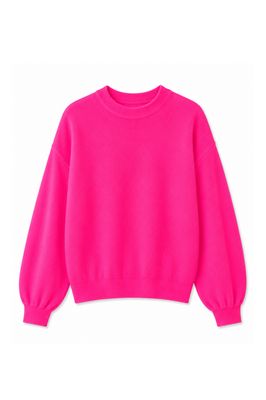 TWINS  long puffed sleeves round neck jumper neon pink