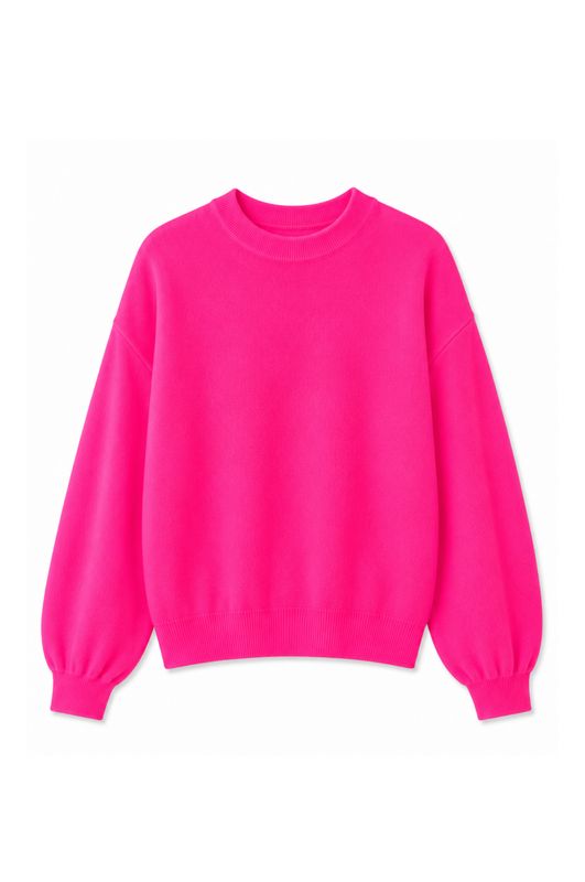 TWINS  long puffed sleeves round neck jumper neon pink