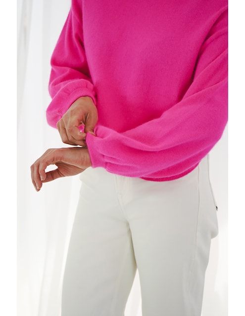 TWINS  long puffed sleeves round neck jumper neon pink