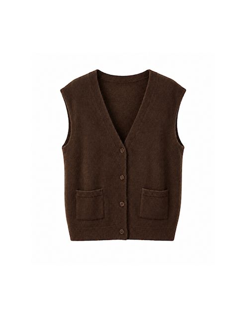 Twins sleeveless buttoned cardigan chocolate