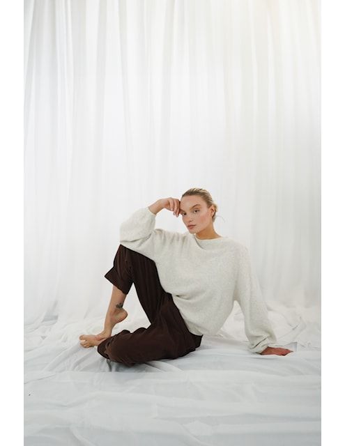 Twins Colorad0long puffed sleeves round neck mottled beige