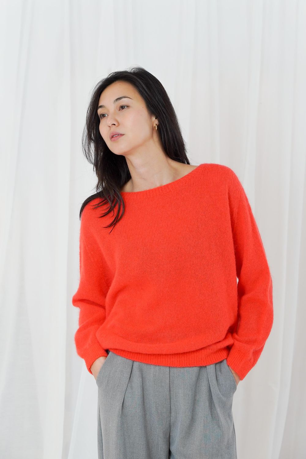 Twins long sleeve boat-neck sweater fire