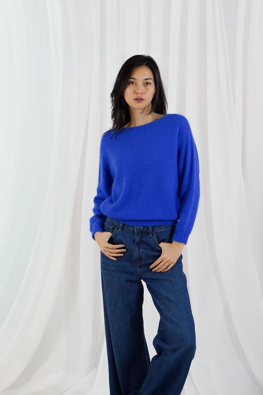 Twins long sleeve boat-neck sweater electric blue
