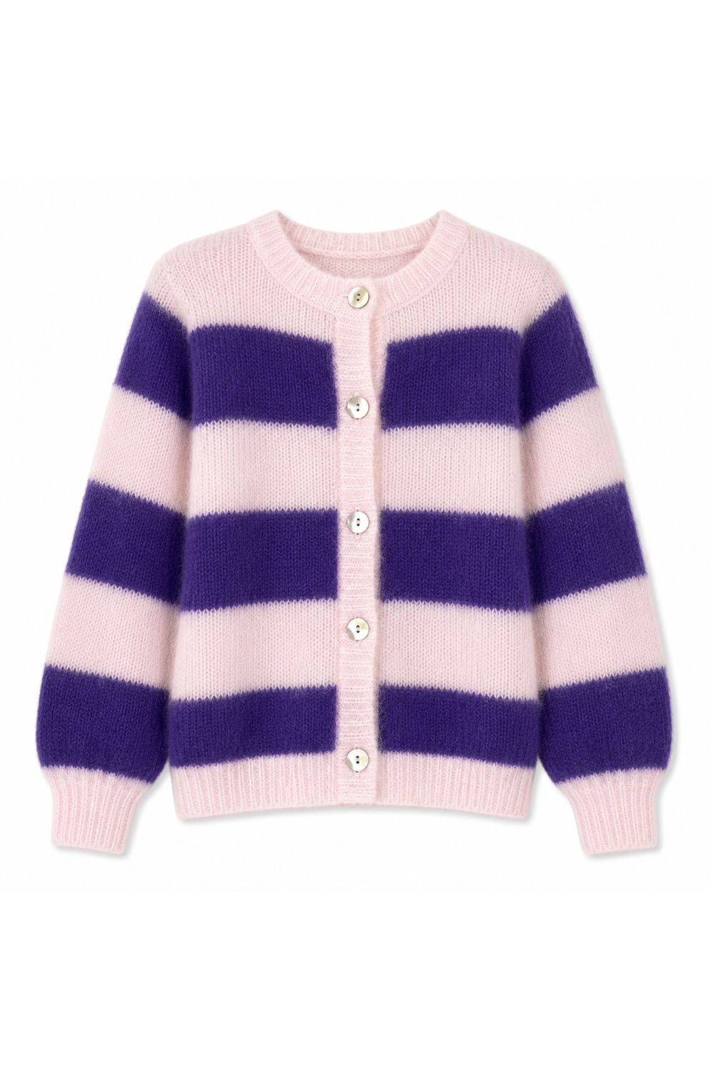Twins  striped buttoned round neck long-sleeve cardigan purple