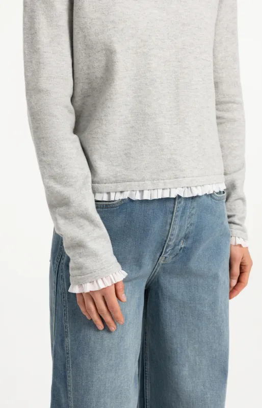 Yaya | Fijngebreide top met ruches | medium grey melange