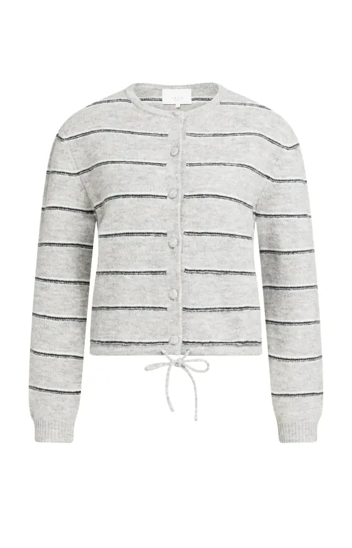 Yaya | gestreept gebreid vest met strikdetail | medium grey melange