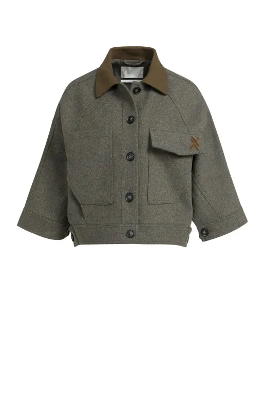 Yaya | Oversized wollen jack met contrasterende kraag