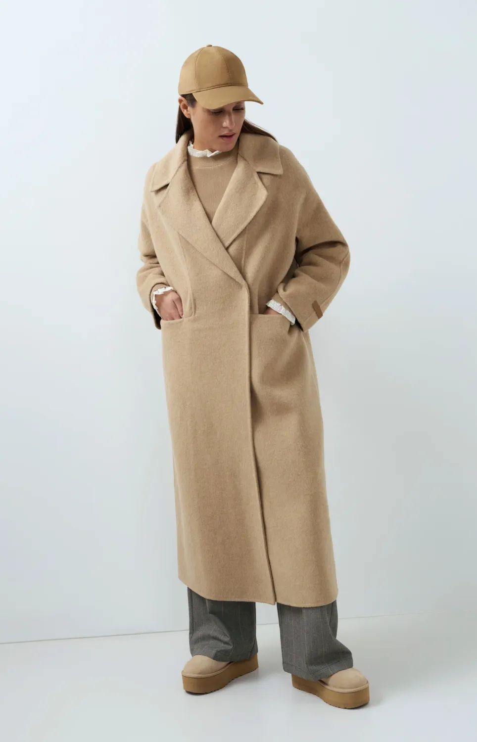 Yaya | Extra lange jas van wolmix met oversized pasvorm