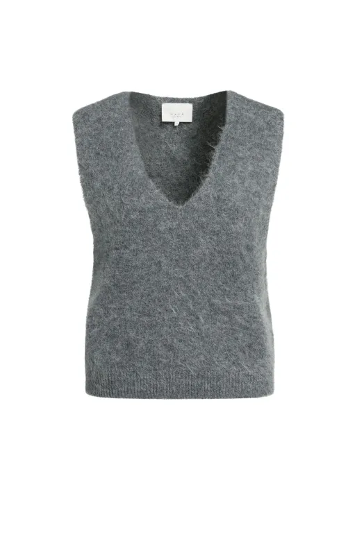 Yaya | Zachte gebreide spencer met diepe v-hals | Grey melange