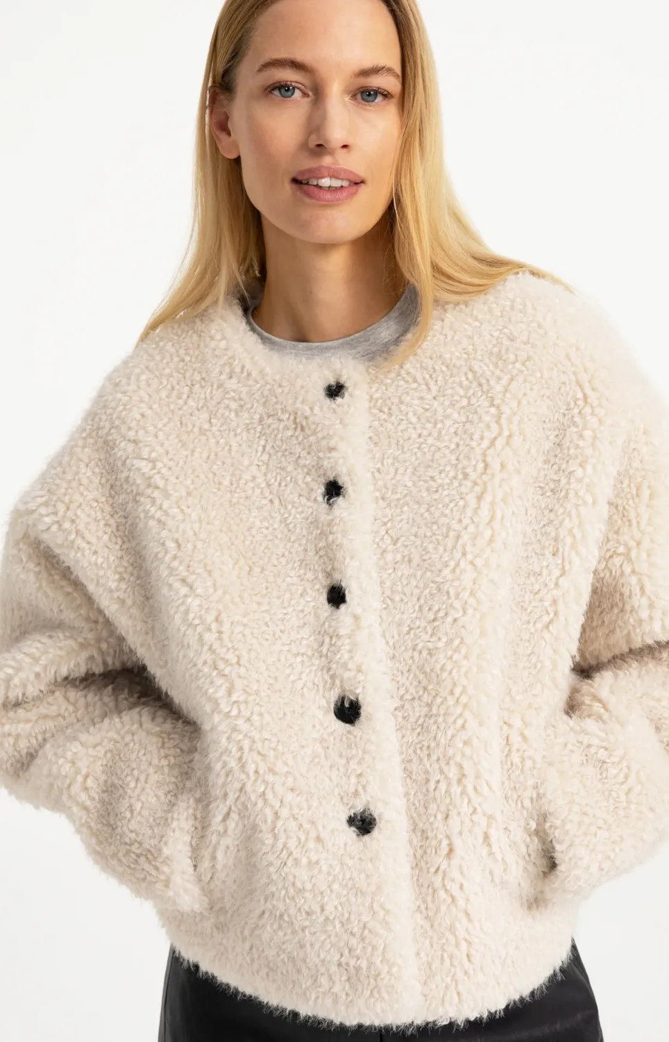 Yaya | Kort oversized jasje van imitatiebont