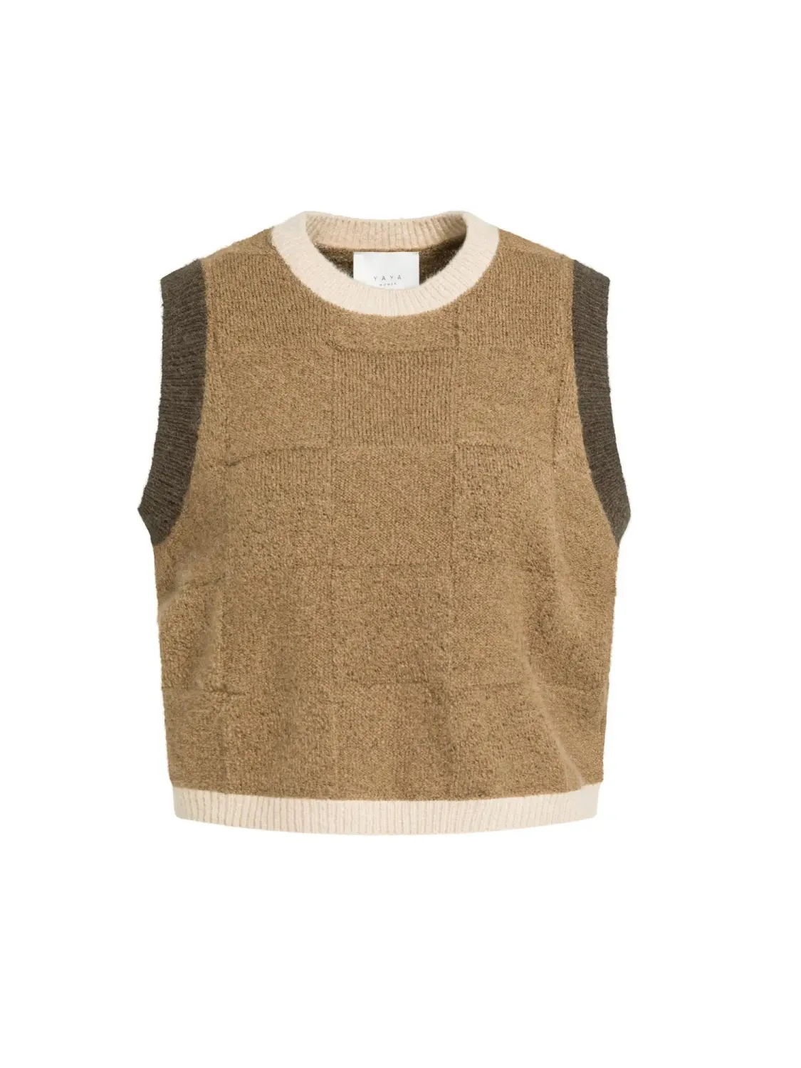 YAYA Zachte gebreide spencer met contrastboorden brown