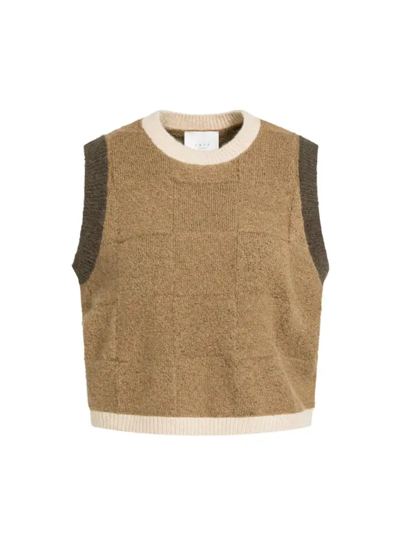 YAYA Zachte gebreide spencer met contrastboorden brown