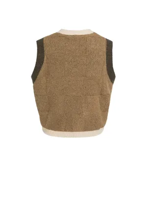 YAYA Zachte gebreide spencer met contrastboorden brown
