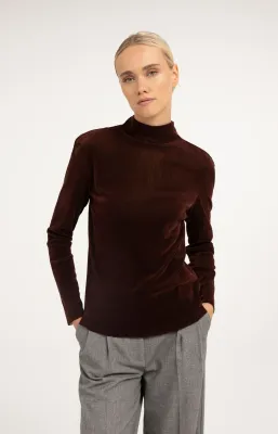 Yaya | velvet mesh top met hoge hals en lange mouwen